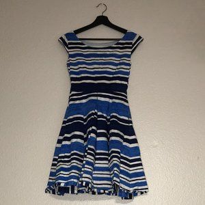 Kate Spade Cotton-Blend Blue & White Striped Short A-Line Dress